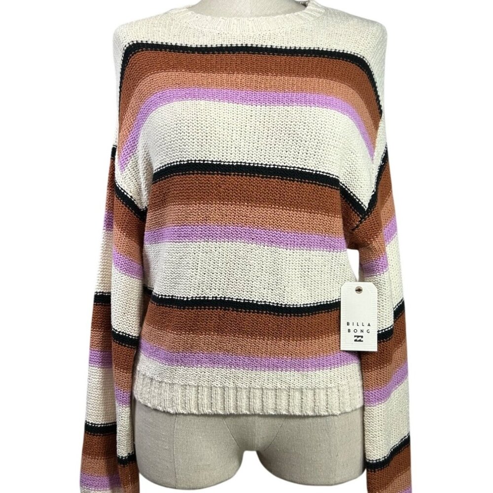 BILLABONG Seeing Double Sweater Sz L Multicolor Stripe Knit Cotton Blend - Picture 2 of 10